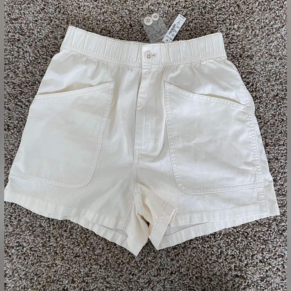NWT Madewell Denim Pull-On Paperbag Utility Shorts - Vintage Linen Size 24
